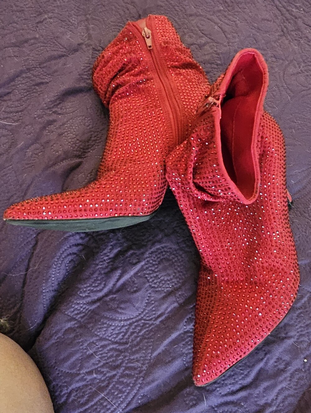 Nine West Red Rhinestone Pointed Ankle Booties